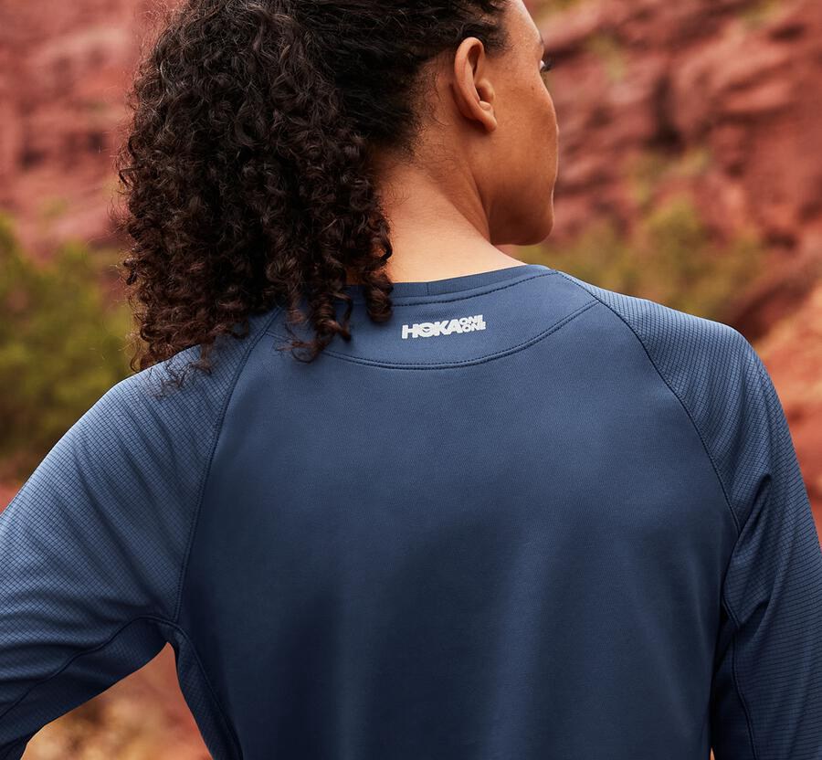 Hoka One One Womens Tops - Performance 3/4 Sleeve - Navy - PBZS93650